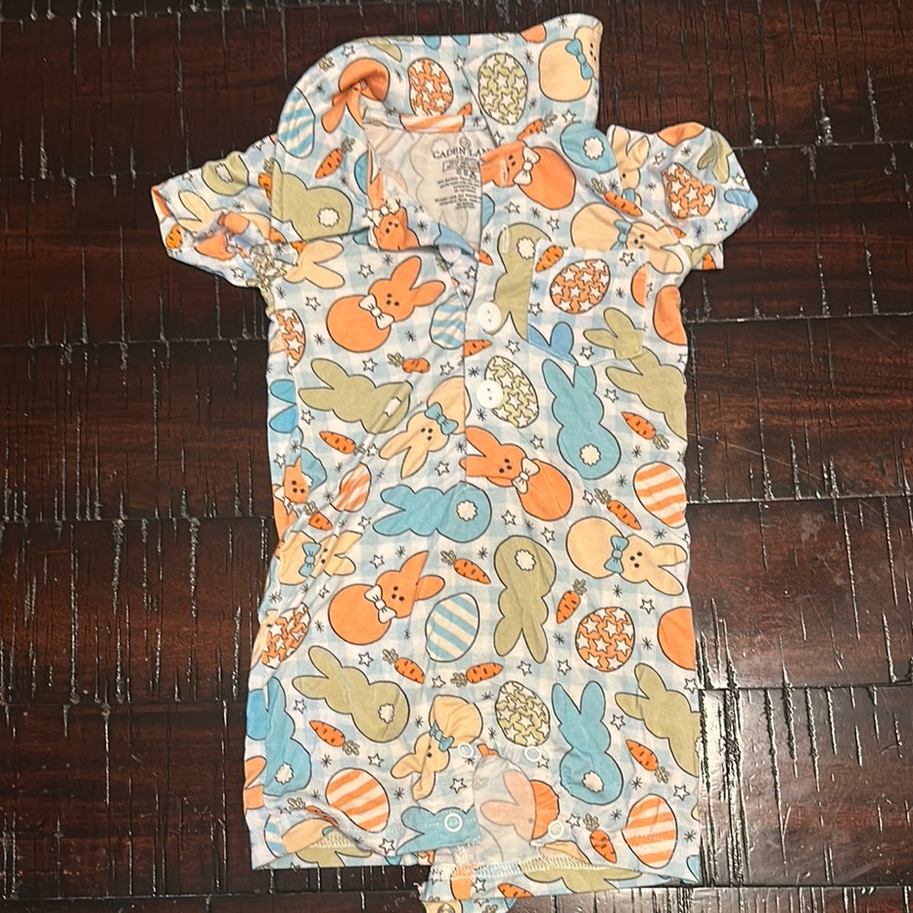 Caden Lane Baby Romper with Animal Print Easter bunnies - bamboo